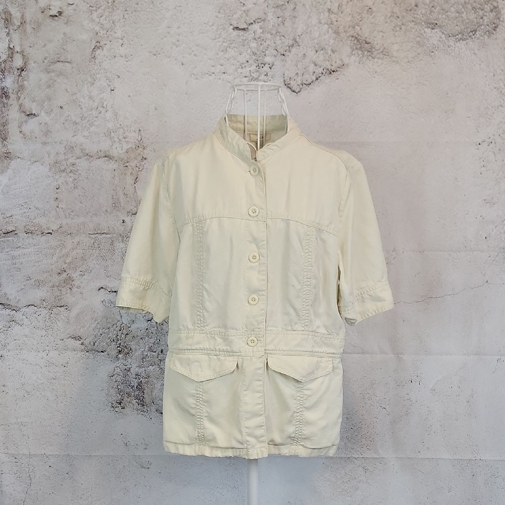 J.Jill Shirt Jacket Button-Up with Standing Color - Cream Womens Size M
